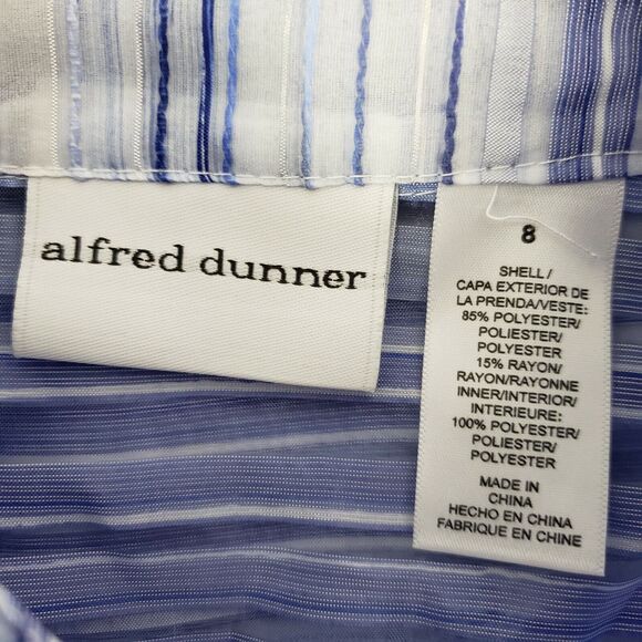 Alfred Dunner Womens Blouse Size 8 Blue Striped Sheer 3/4 Sleeve Button Front - Picture 7 of 8